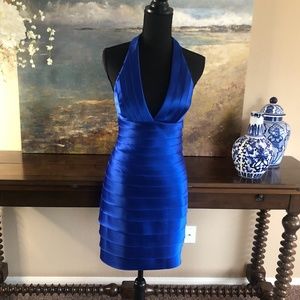 Blue satin BCBG MaxAzria Halter Neck Dress